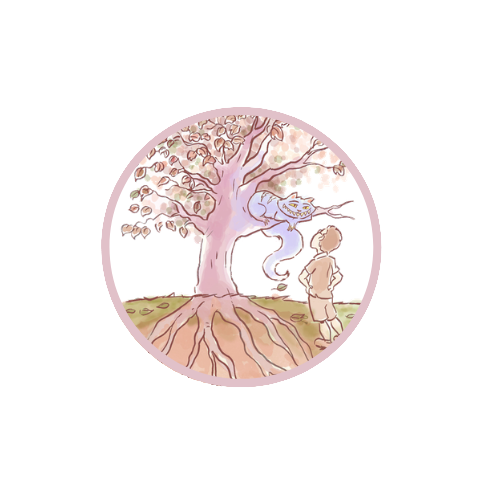 Ilustração da Corposofia: menino contemplando uma árvore de raízes profundas